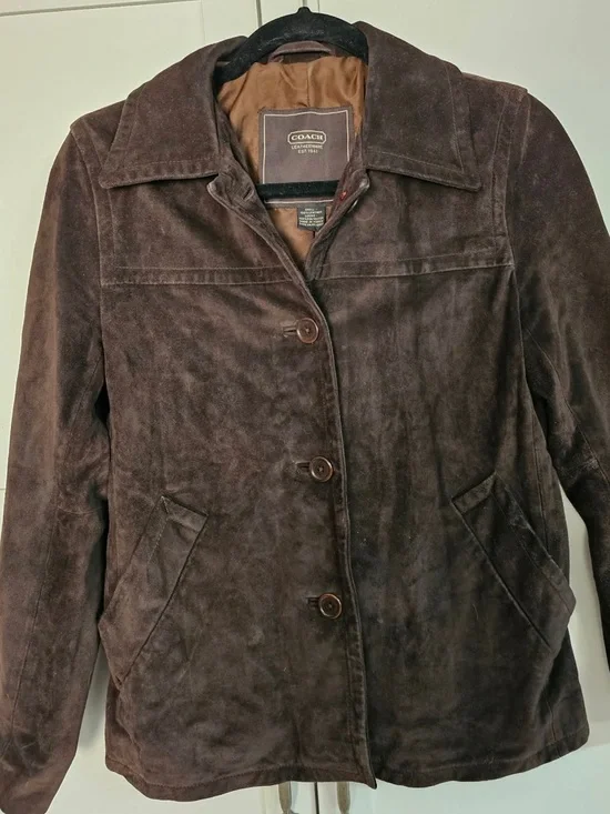 Coach Vintage Suede Leather Jacket Brown Button Front Women’s XS Lined STUNNING - Picture 2 of 10